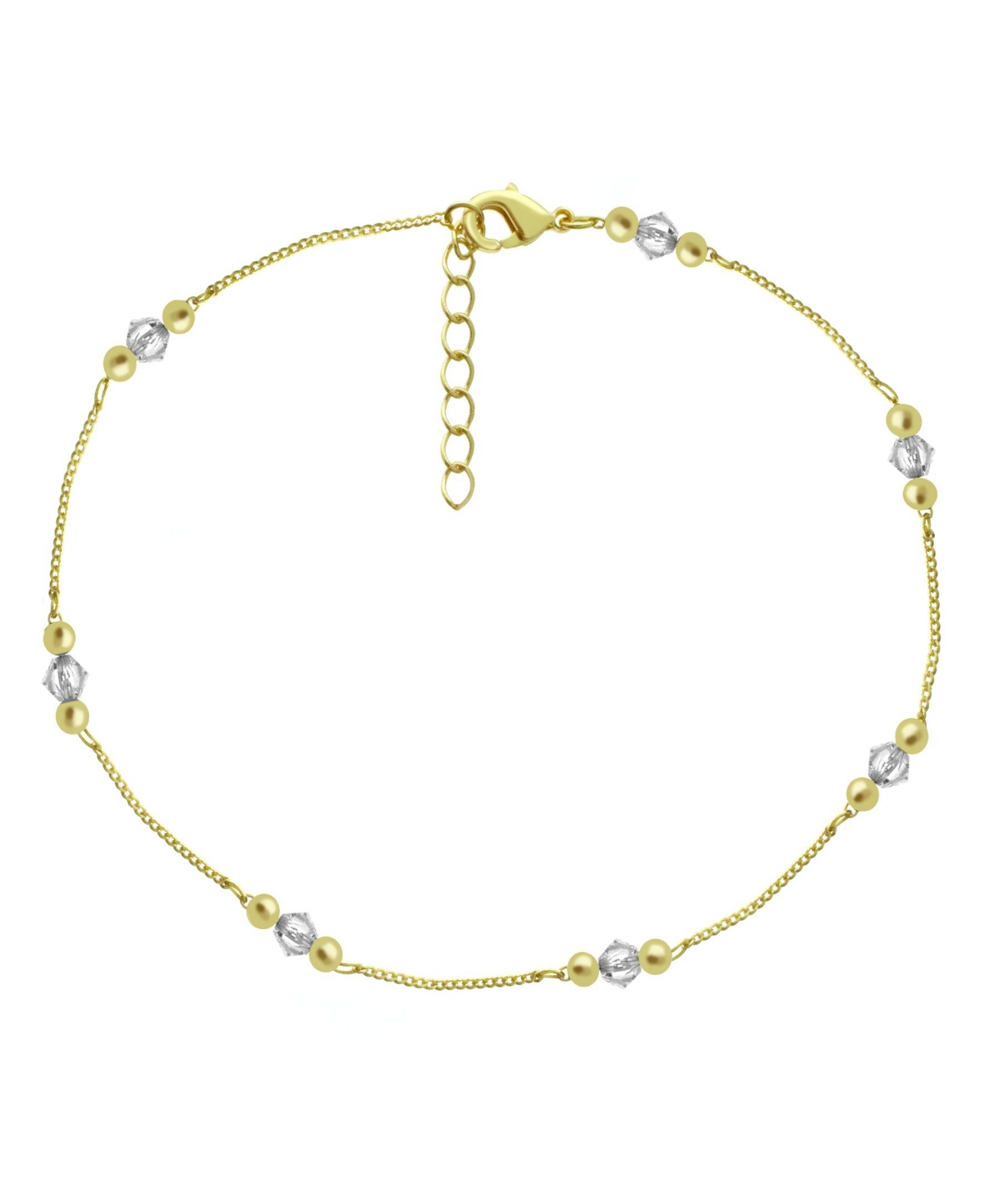 Crystal and Round Bead Chain Anklet in Gold Plate - Gold