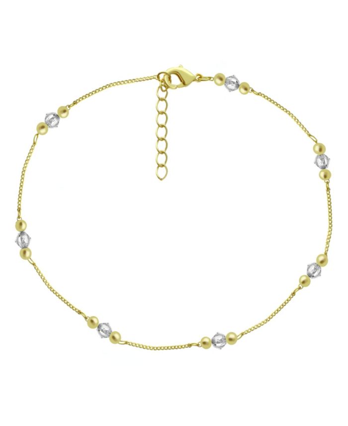 And Now This Crystal and Round Bead Chain Anklet in Gold Plate