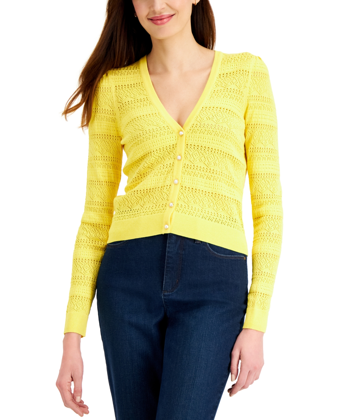 Mixed-stitch Button Cardigan, Created For Macy's In Primrose Yellow