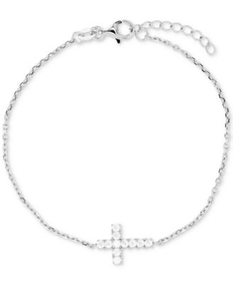 Macy's - Cubic Zirconia East-West Cross Chain Bracelet in 14k Gold-Plated Sterling Silver