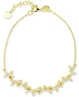 Macy's Cubic Zirconia Butterfly Chain Bracelet In 14k Gold-Plated ...