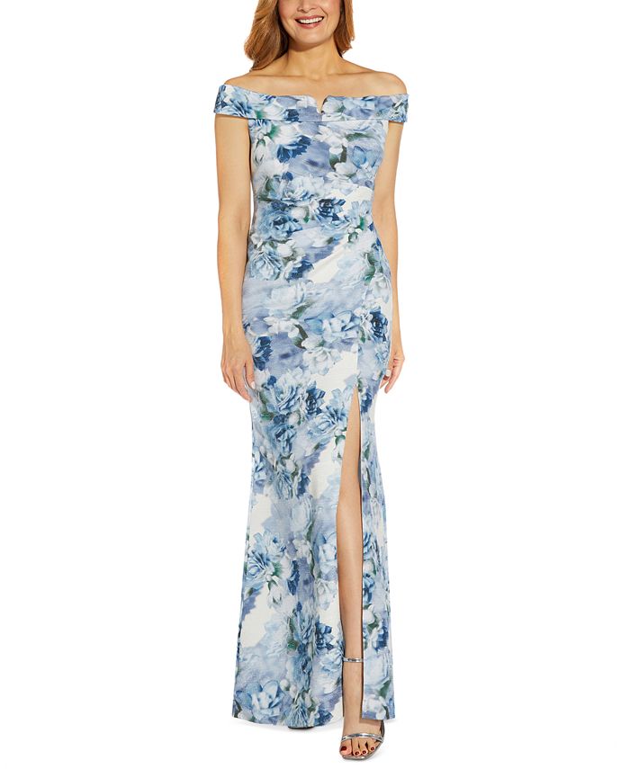 Adrianna Papell Printed Off-The-Shoulder Gown - Macy's