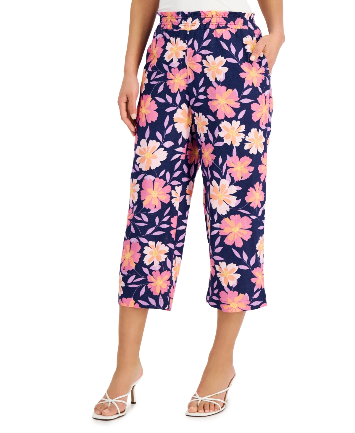 Charter Club Petite Linen Cropped Pants, Created for Macy's - Intrepid Blue Combo