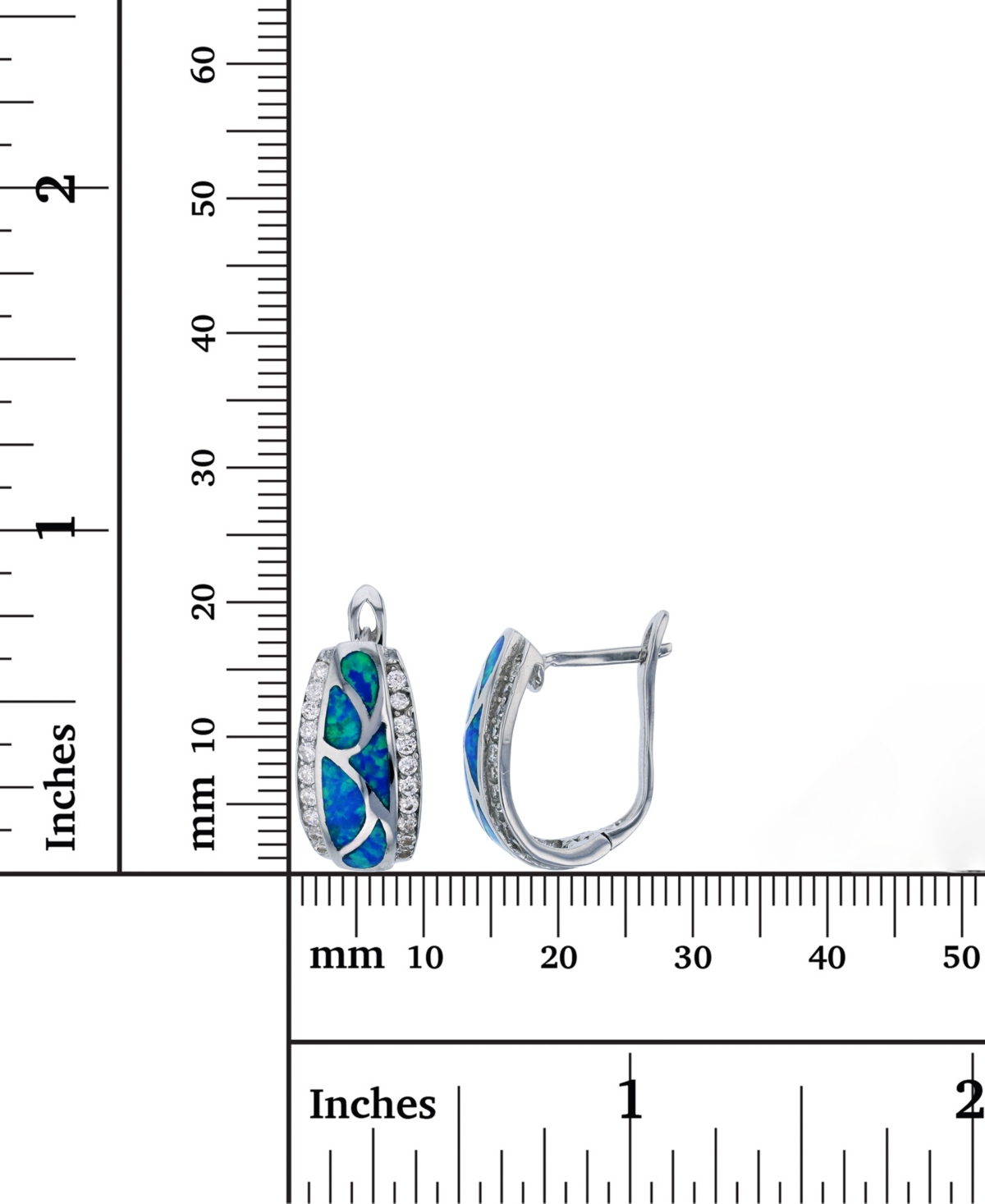 Lab-Grown(5/8 ct. t.w.) & Cubic Zirconia Hoop Earrings in Sterling Silver - Blue Opal