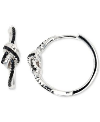 Macy's - Black Spinel Knotted Small Hoop Earrings (3/8 ct. t.w.) in Sterling Silver, 0.79"