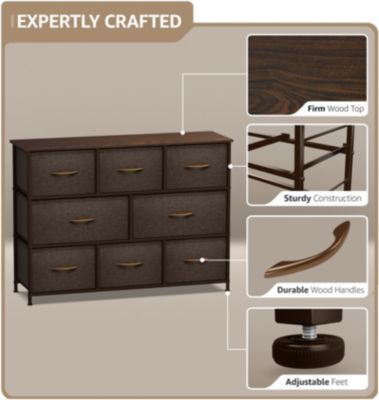 8 Drawers Wide Dresser - Organizer Unit with Steel Frame Wood Top and handle, Fabric Bins - Amazing for household decluttering