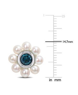Rhodolite Garnet (1-1/8 ct. t.w.) & Cultured Freshwater Pearl (3-1/2 - 4mm) Flower Stud Earrings in 10k Gold (Also in Blue Topaz)