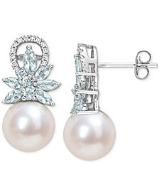 Cultured Freshwater Pearl (9mm), Aquamarine (1-1/5 ct. t.w.) & Diamond (1/8 ct. t.w.) in 14k White Gold (Also in Pink Cultured Freshwater Pearl & Pink Sapphire)