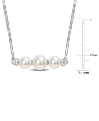 Cultured Freshwater Pearl (6 & 7-1/2mm) & White Topaz (1/5 ct. t.w.) Bar 18" Pendant Necklace in Sterling Silver