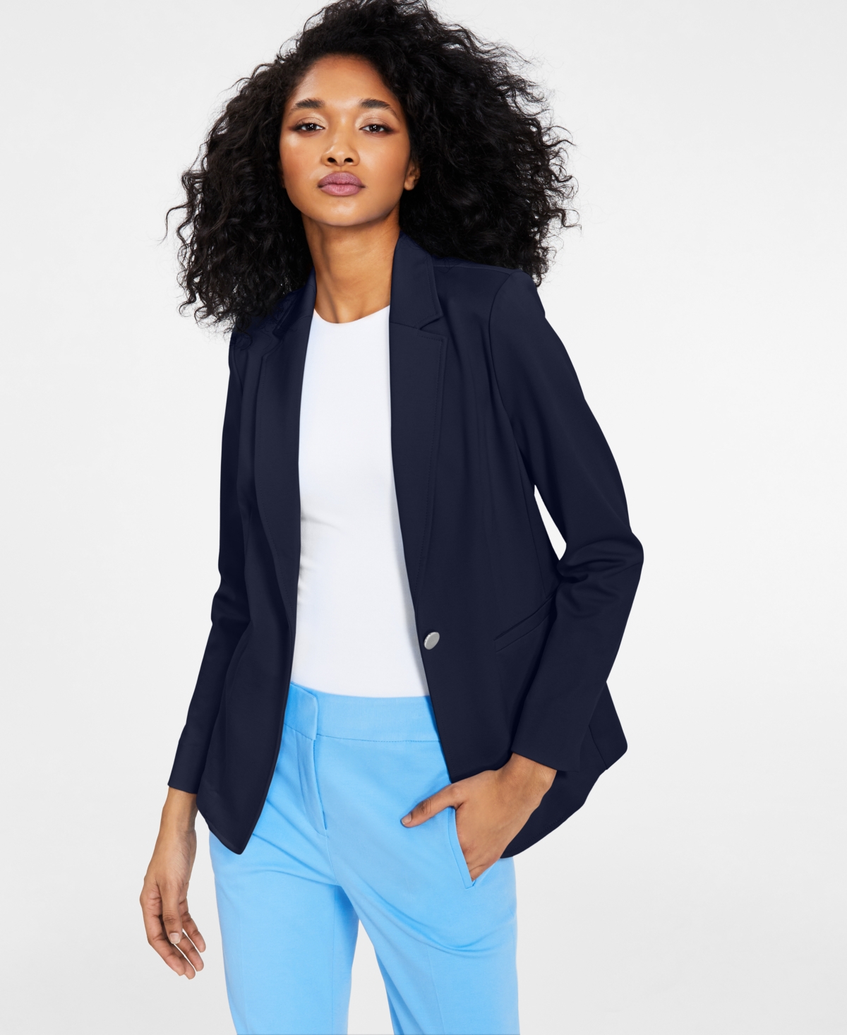 Bar Iii Women's Notch-collar Single Button Blazer, Created For Macy's In Blue