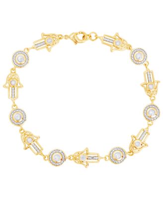 Diamond Accent Hamsa Hand Bracelet in Gold Plate or Fine Silver Plate