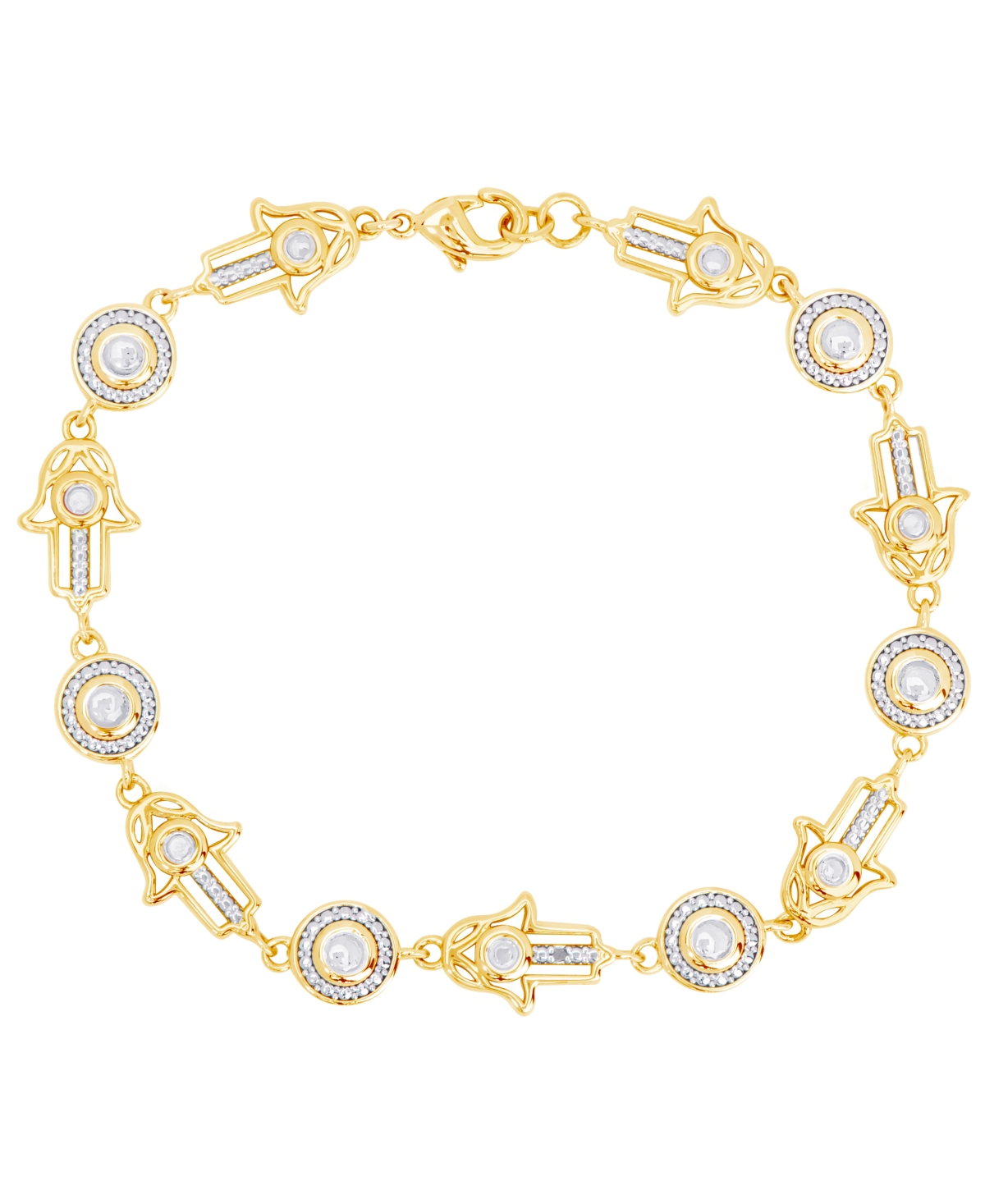 Diamond Accent Hamsa Hand Bracelet in Gold Plate or Fine Silver Plate