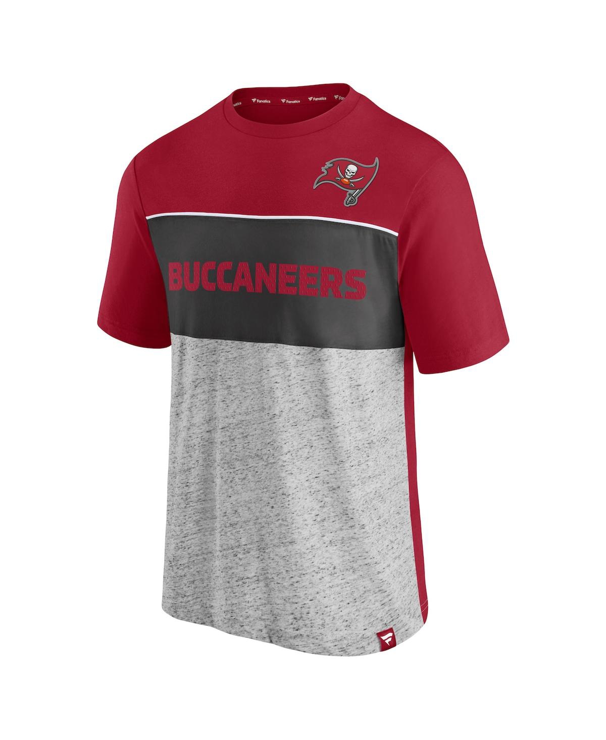 Shop Fanatics Men's  Red, Heather Gray Tampa Bay Buccaneers Colorblock T-shirt In Red,heathered Gray