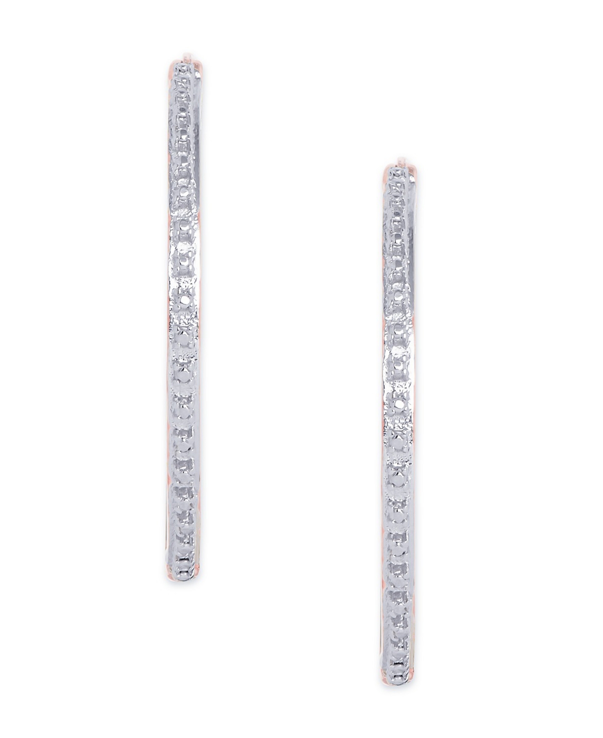 Diamond Accent Thin Hoop Earrings in Silver Plate orPlate - Rose Gold
