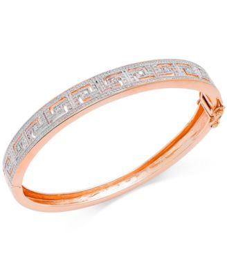 Diamond Accent Greek Key Bangle Bracelet in Silver Plated Brass