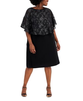 Connected - Plus Size Embroidered Cape-Overlay Dress