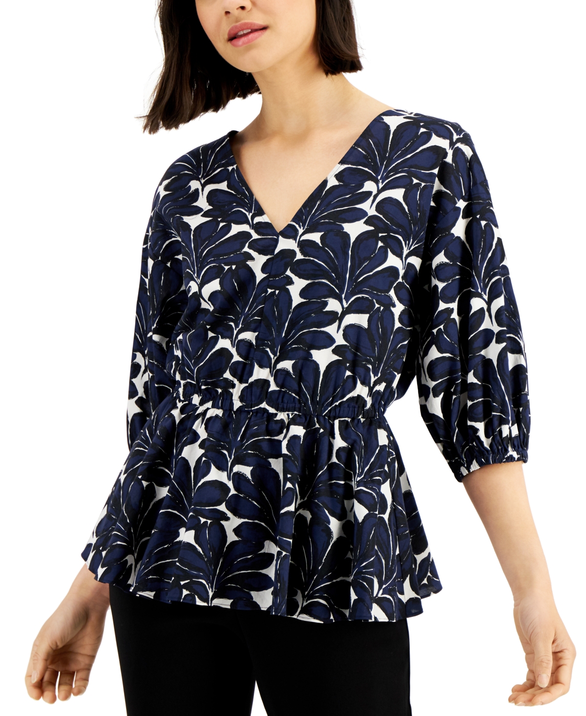 Donna Karan Printed Peplum Blouse