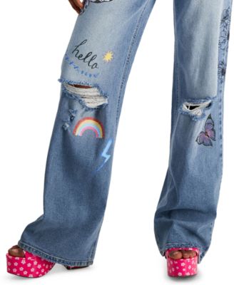 Tinseltown Juniors' Graphic Ripped Wide 
