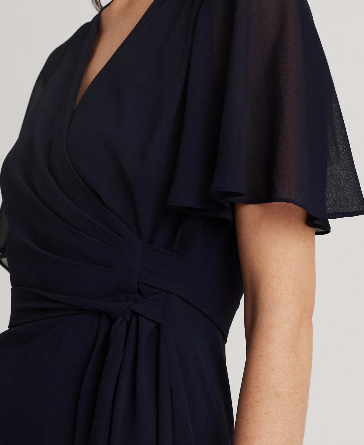 Ralph Lauren Women's Self-belt Roll-tab Sleeve Surplice Crepe Dress In Lighthouse Navy