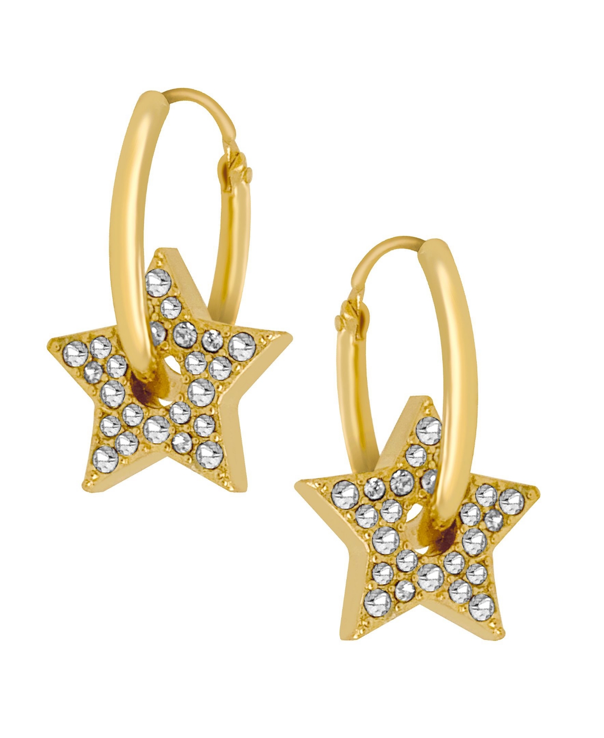 18K Gold Plated or Silver Plated Pave Stars Hoop Earrings - Gold Plated
