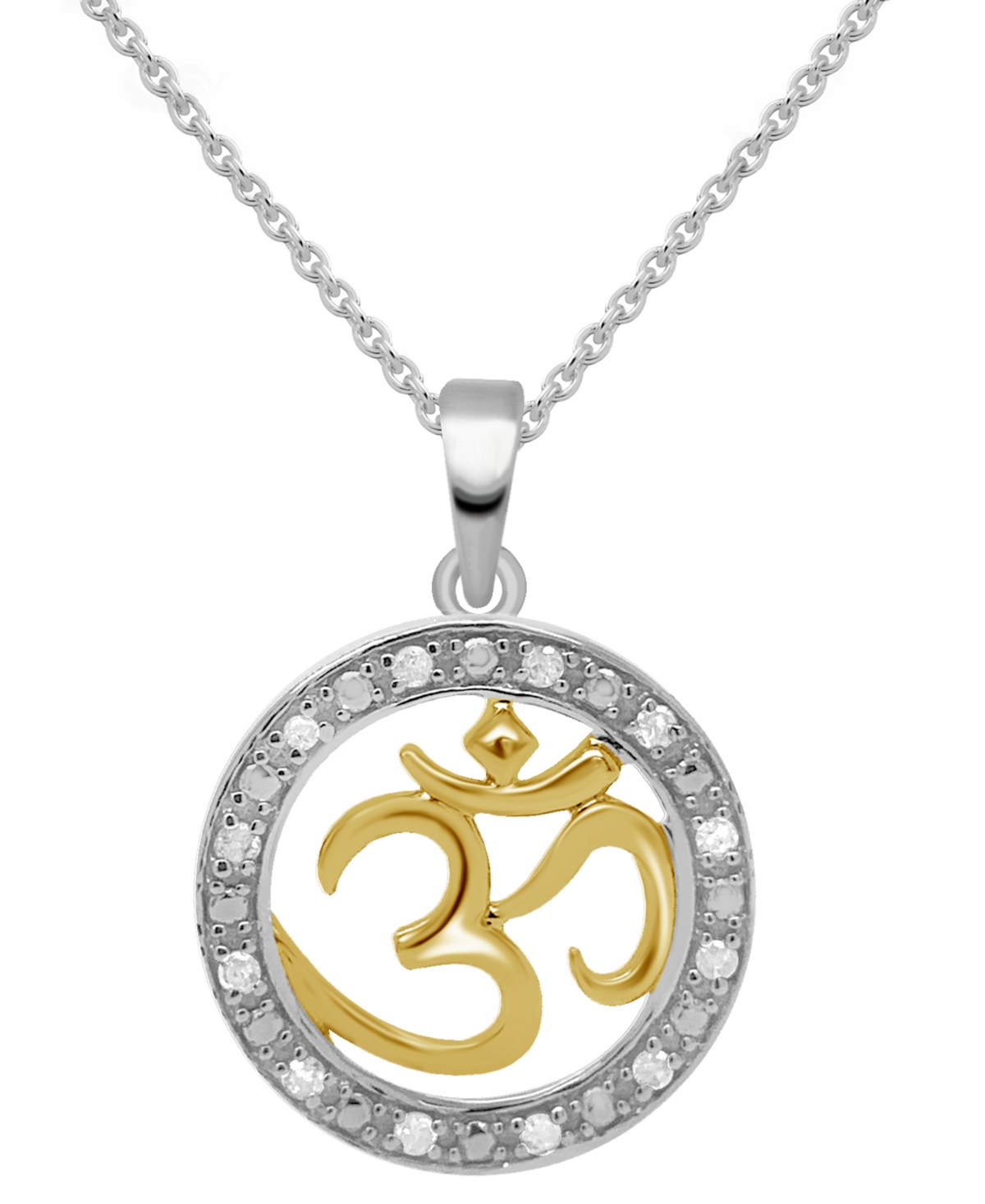 Macy's Diamond Om Symbol 18" Pendant Necklace (1/10 Ct. T.w.) In Sterling Silver Or Sterling Silver & 14k G In Sterling Silver  Gold-plate
