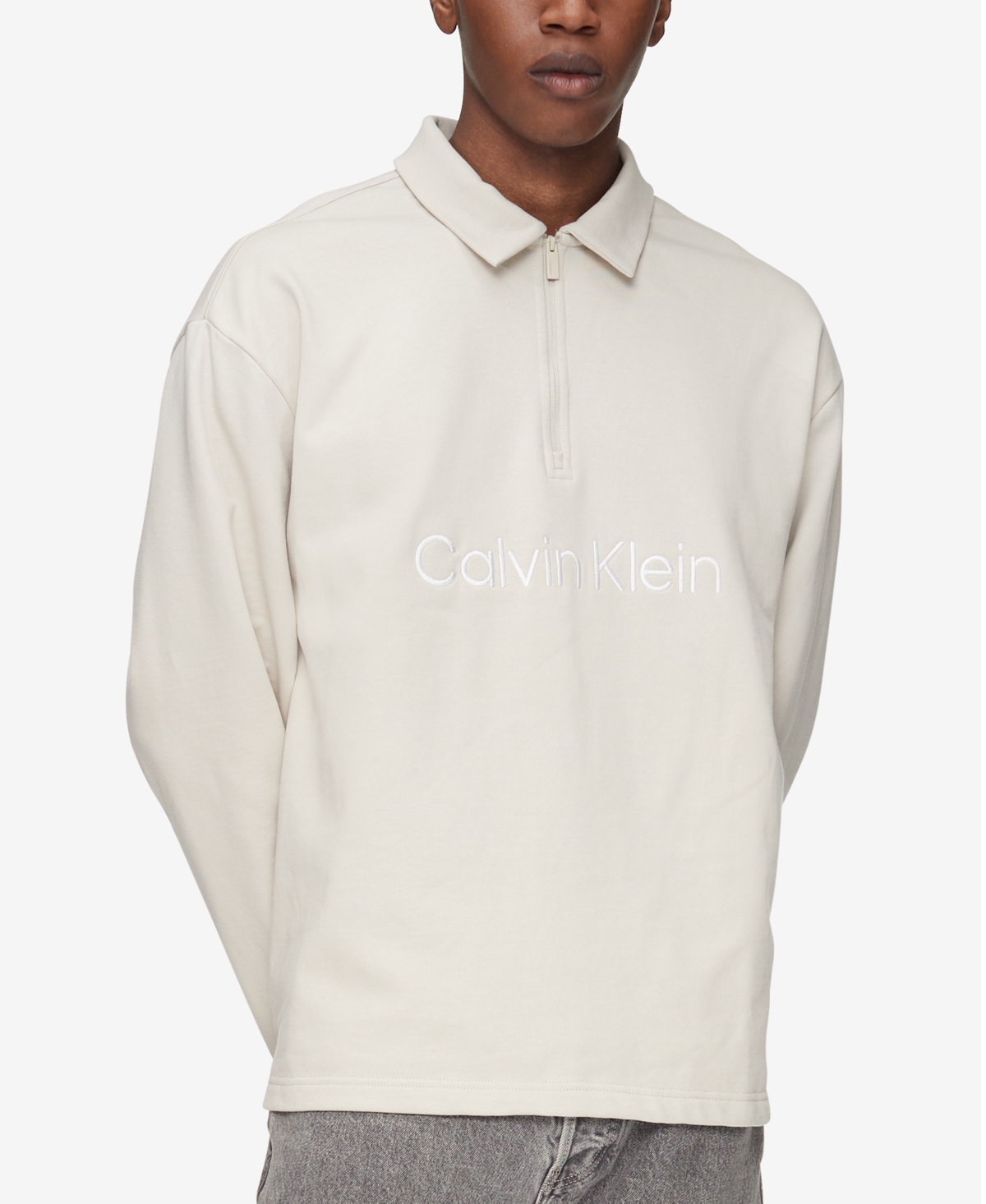 Calvin Klein Men's Relaxed Fit Standard Logo Terry Long Sleeve Polo