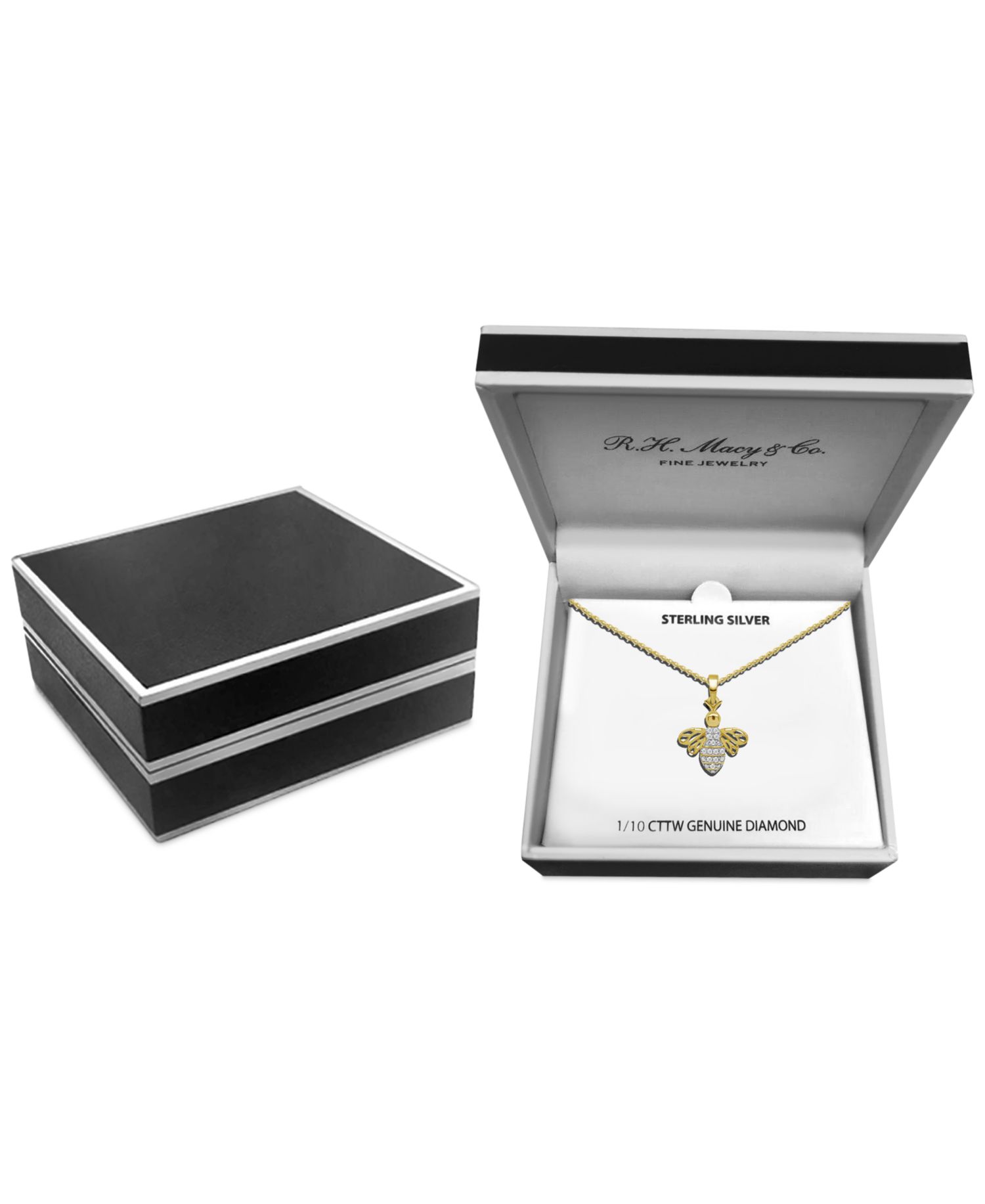 Diamond Bee 18" Pendant Necklace (1/10 ct. t.w.) in Sterling Silver or 14k Gold-Plated Sterling Silver