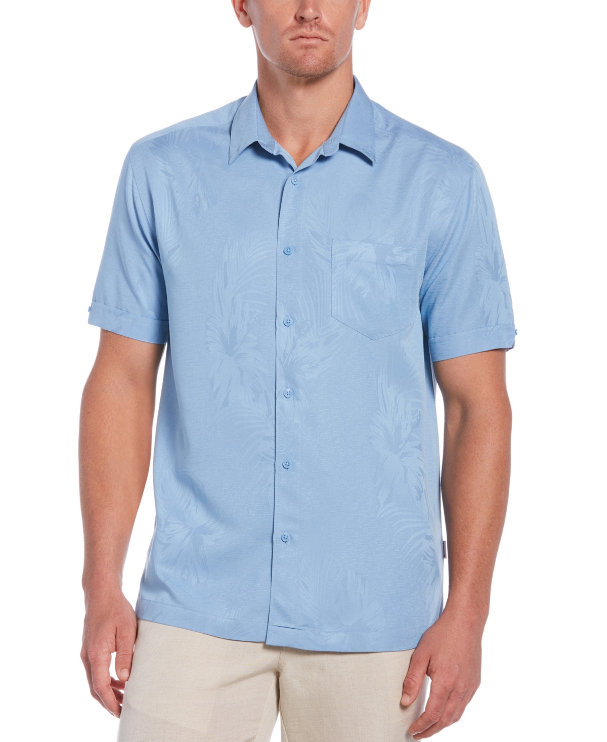 Shop Cubavera Men's Big & Tall Floral Textured Jacquard Short Sleeve Shirt In Allure