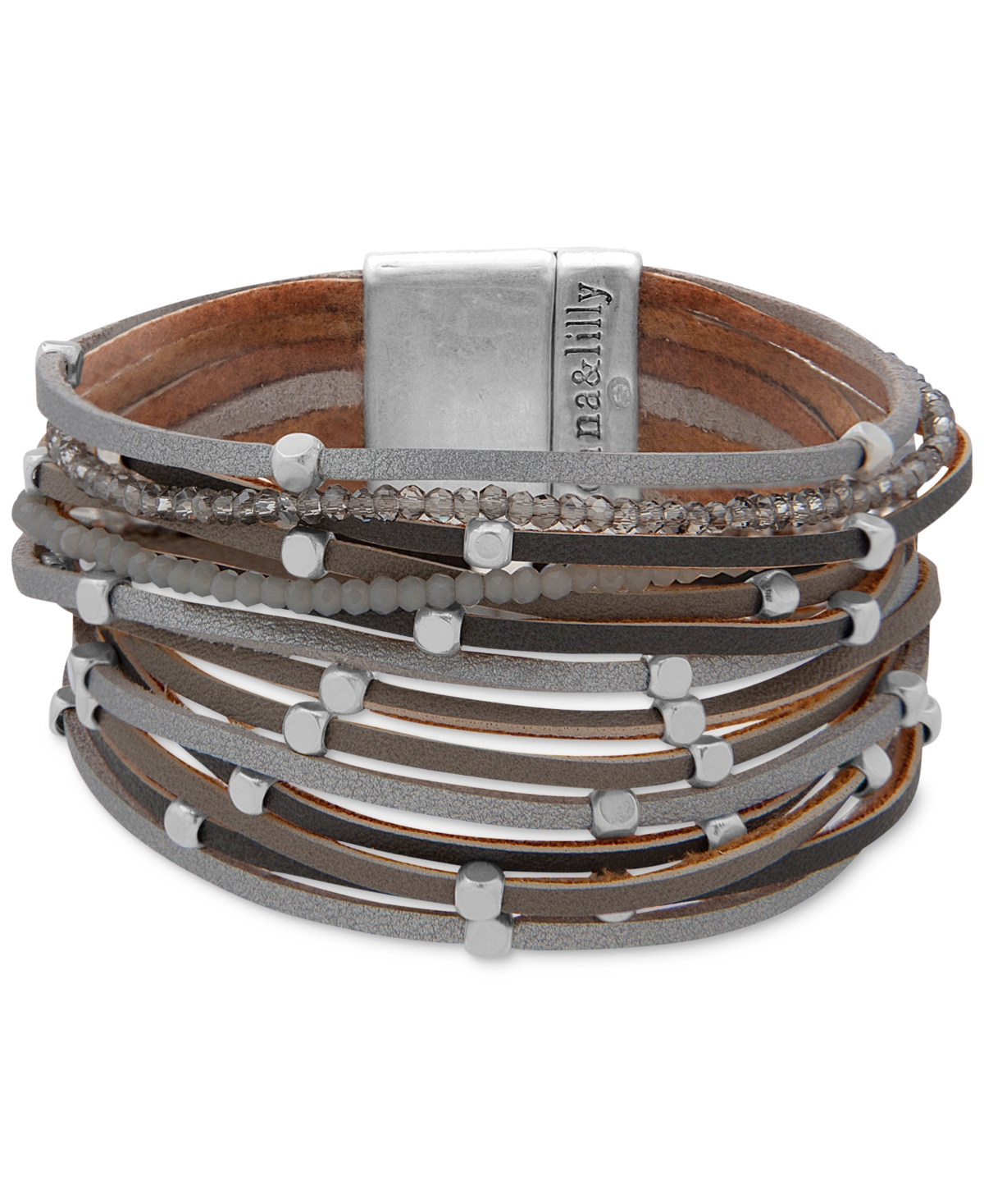 Beaded Suede Multi-Row Magnetic Bracelet - Grey
