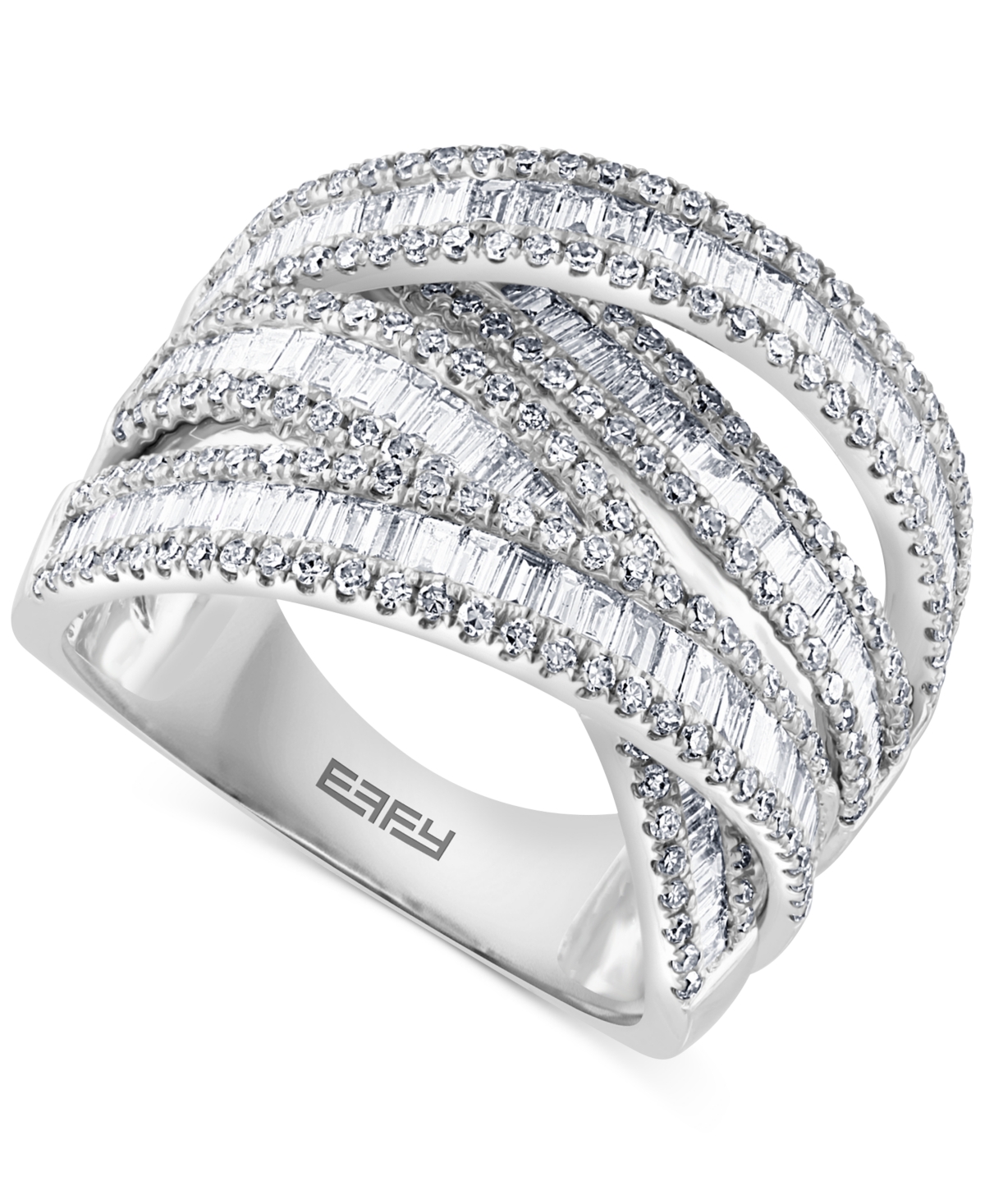Shop Effy Collection Effy Diamond Baguette Crossover Statement Ring (1-5/8 Ct. T.w.) In 14k White Gold