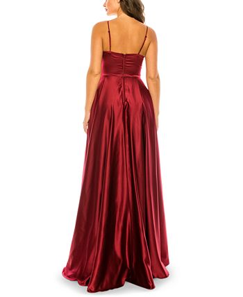 B Darlin Juniors' V-Neck Satin Gown, Created for Macy's - Macy's