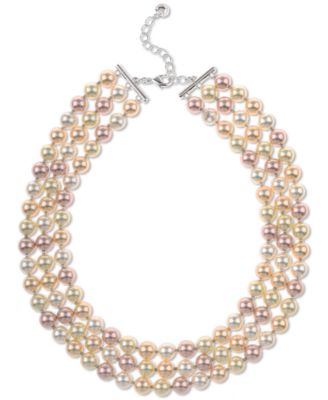 Charter Club - Silver-Tone Imitation Pearl Multi-Strand Necklace, 15" + 2" extender