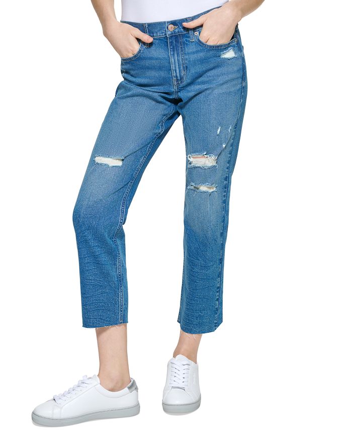 Calvin Klein Jeans Petite High Rise Destructed Jeans - Macy's