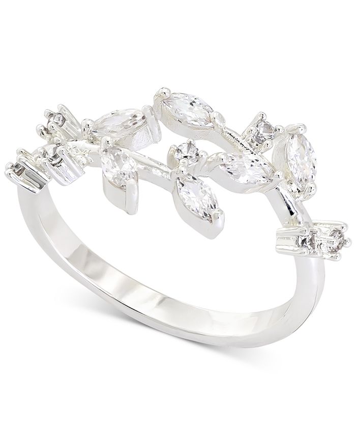 Charter Club Silver Tone Marquise Crystal Leaf Band Ring Created
