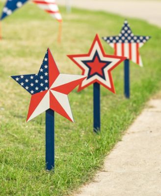 Wooden Patriotic Star Yard Stake, Set of 3