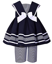 Baby Girls Sleeveless Pleat Skirt with Striped Capri Pants, 2 Piece Set
