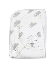 Baby Boys and Girls Organic Bath Time Cloud Print Hooded Towel and Wash Cloths, 3 Piece Set