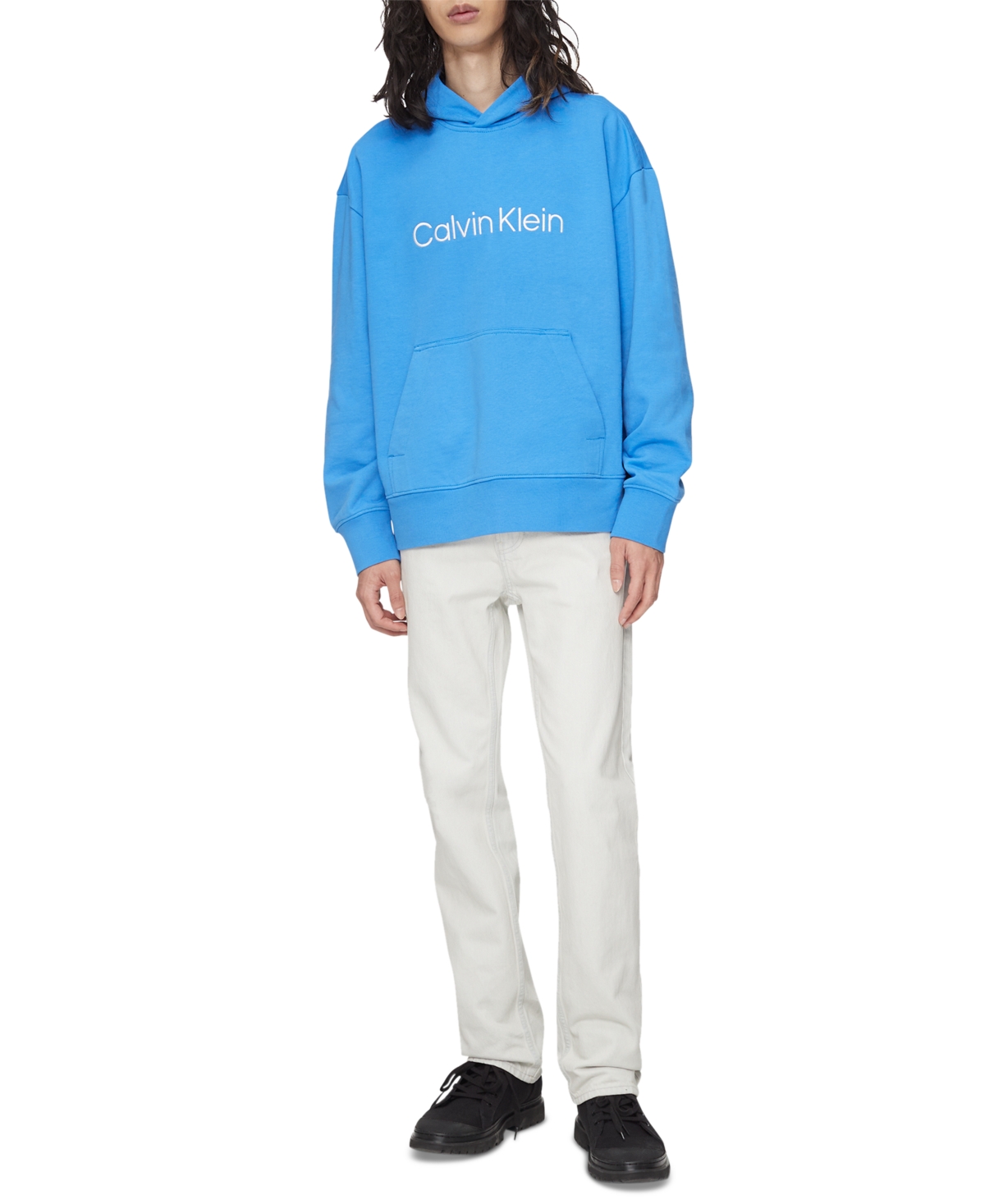 Calvin Klein Men's Relaxed Fit Standard Logo Terry Hoodie In Palace ...