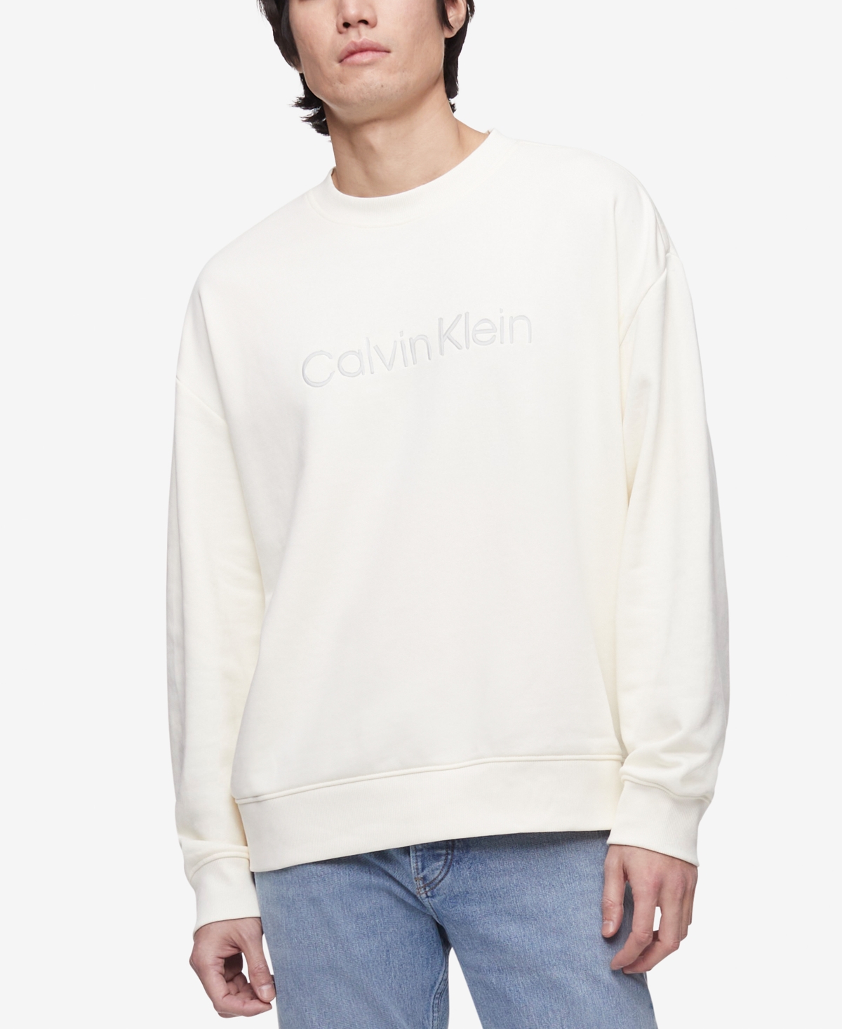 Calvin Klein Men's Relaxed Fit Logo French Terry Sweatshirt In Papyrus ...