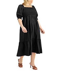 Plus Size Smocked Puff-Sleeve A-Line Dress, Created for Macy's