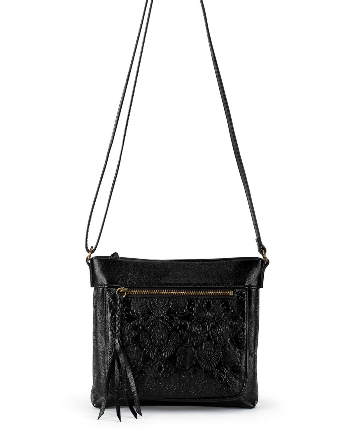 The Sak Women's Sanibel Leather Crossbody In Black Floral Emboss