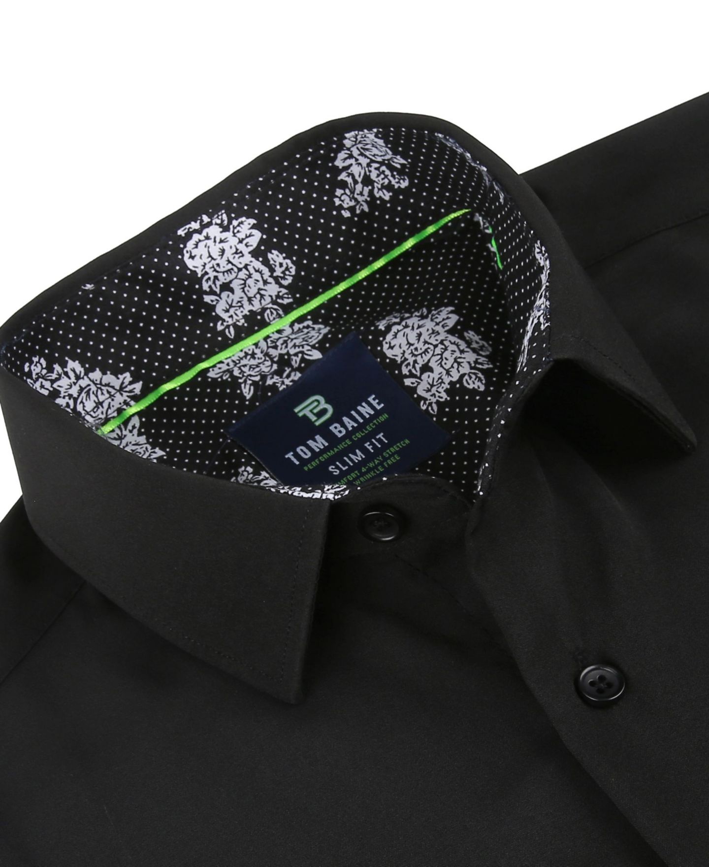 Мужская рубашка Tom Baine Slim Fit Performance Solid Button Down Shirt, цвет: Чёрный однотонный — фото 3