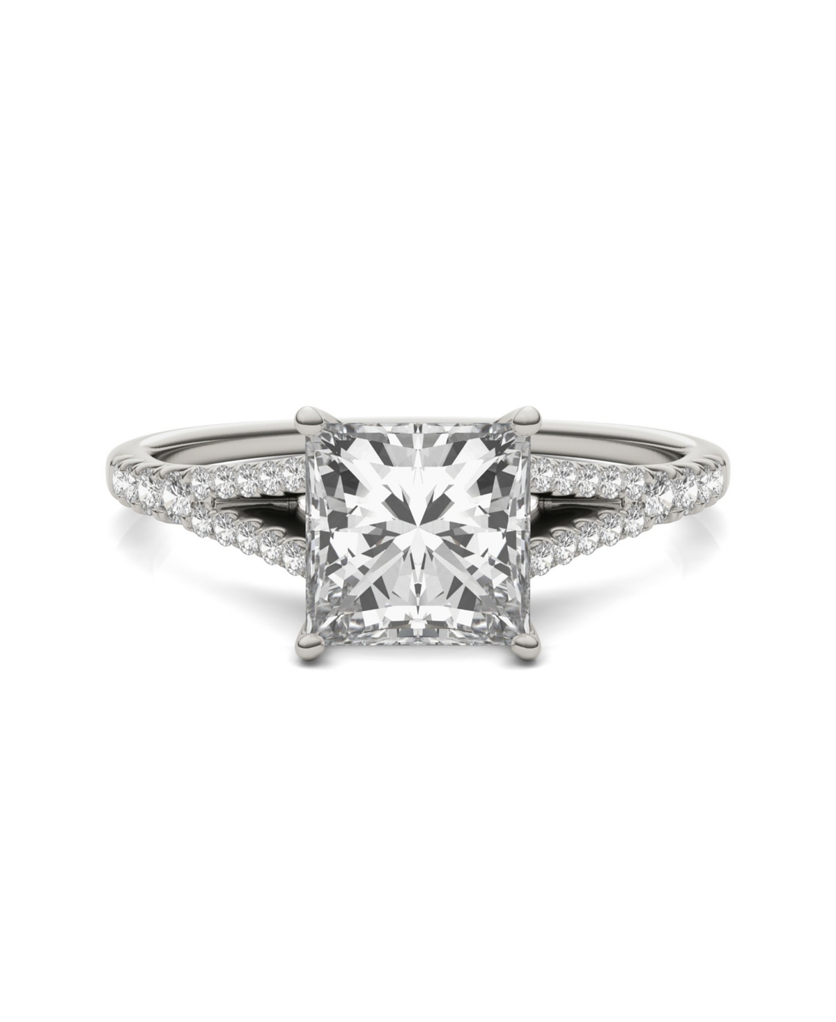 Shop Charles & Colvard Moissanite Princess Cut Split Shank Ring (1-3/4 Carat Total Weight Diamond Equivalent) In 14k White  In White Gold