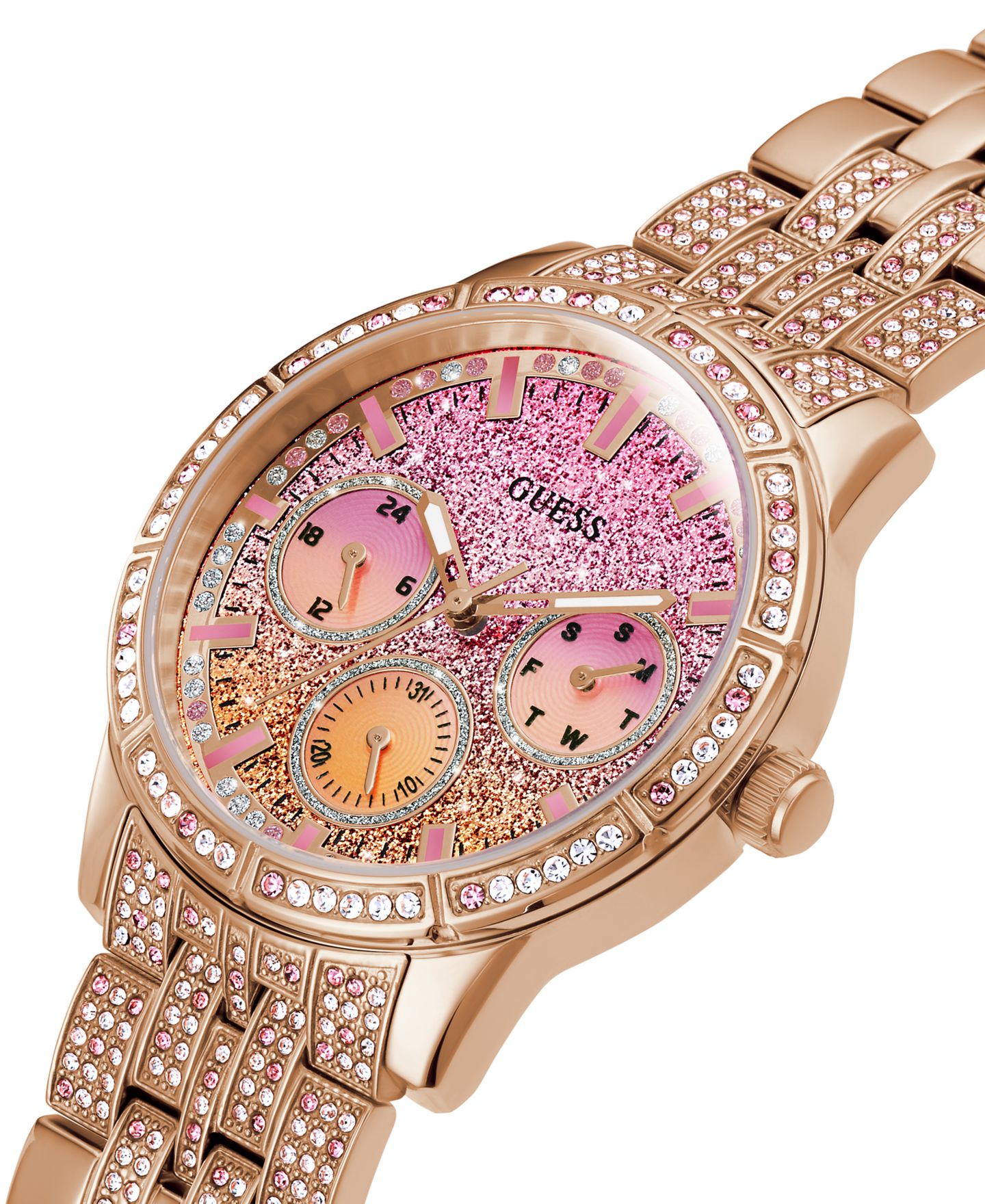 Женские часы GUESS Glitz Rose Gold-Tone Stainless Steel Bracelet Watch 40mm — фото 3