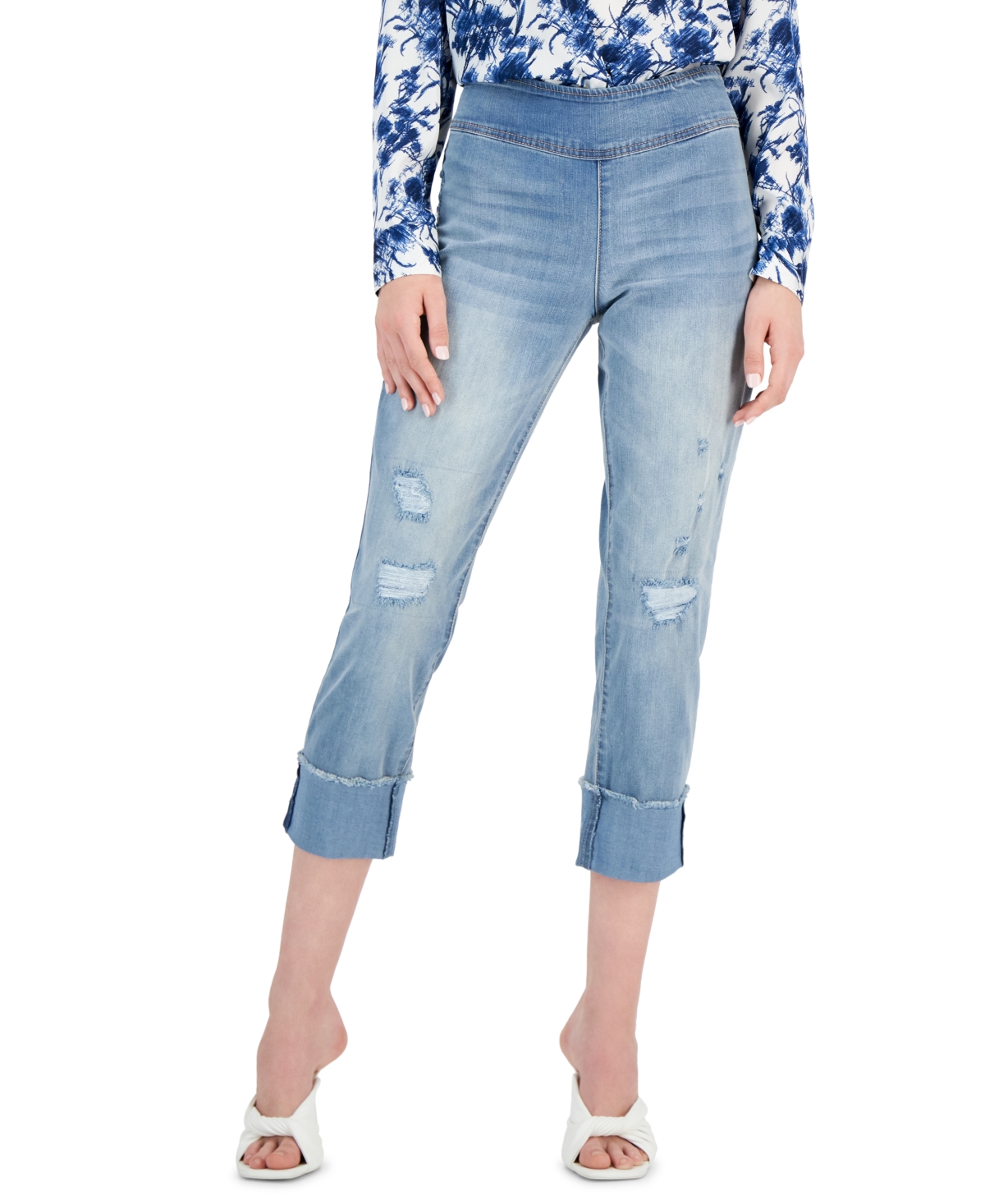  Inc International Concepts Women's Mid Rise Straight-Leg Pull-On Jeans, Created for Macy's