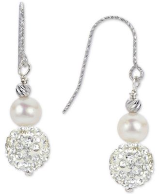 2-Pc. Set Cultured Freshwater Pearl (6-8mm) & Crystal Statement Necklace & Drop Earrings in Sterling Silver