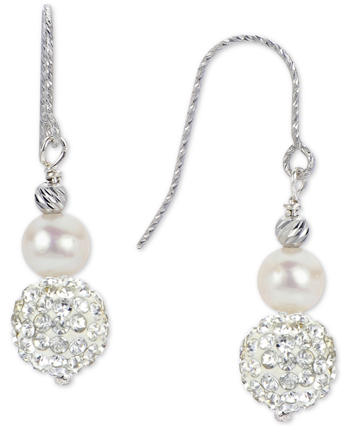 2-Pc. Set Cultured Freshwater Pearl (6-8mm) & Crystal Statement Necklace & Drop Earrings in Sterling- Silver