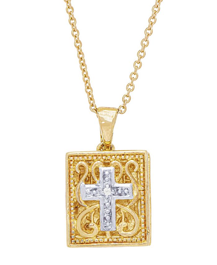 Macy's Women's Diamond Accent Cross Rectangular Locket Pendant Necklace Macy's