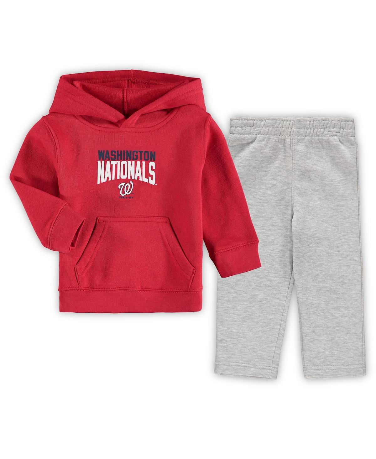 Outerstuff Babies' Toddler Boys Red, Heathered Gray Washington Nationals Fan Flare Fleece Hoodie And Pants Set In Red,heathered Gray