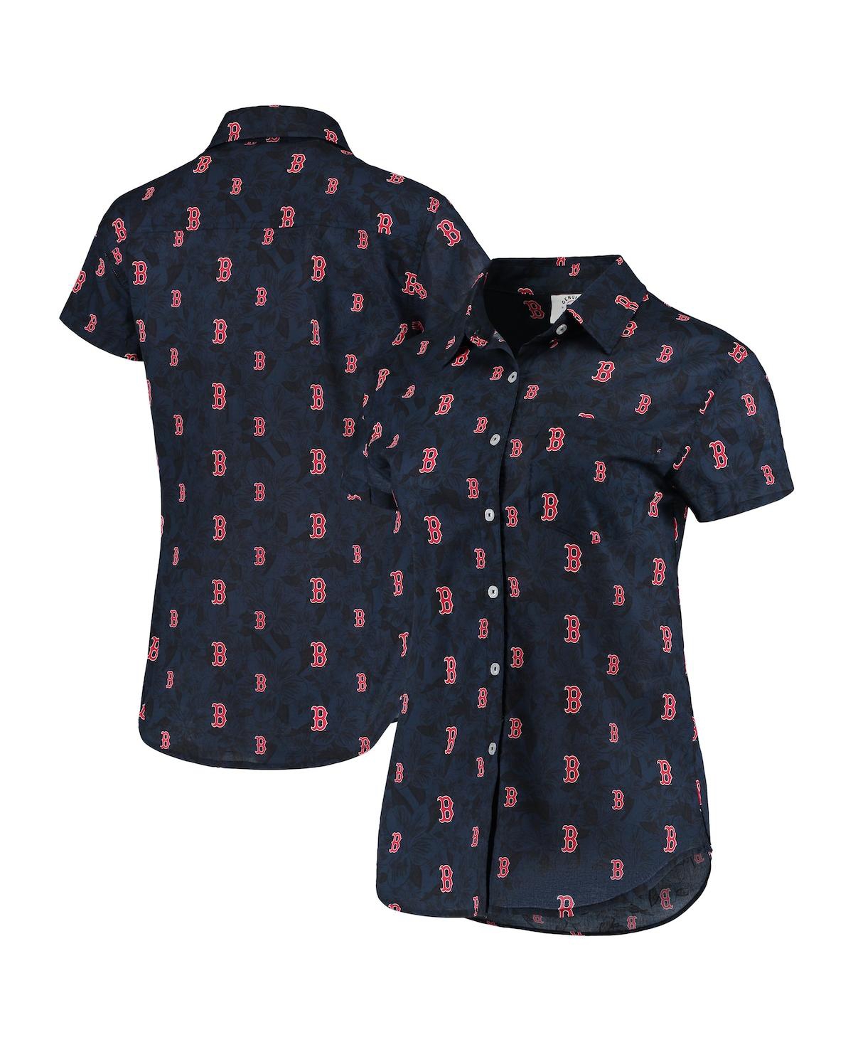 Women's Foco Navy Boston Red Sox Floral Button Up Shirt - Navy